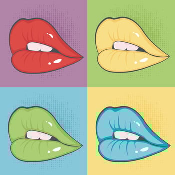 Banner with lips in pop art comic style. Retro vector illustration.