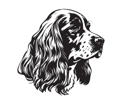 English Cocker Spanie Face, Silhouette Dog Face, black and white English Cocker Spanie vector
