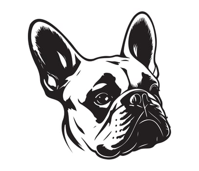 french bulldog Face, Silhouette Dog Face, black and white french bulldog vector