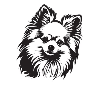 Pomeranian Face, Silhouette Dog Face, black and white Pomeranian vector