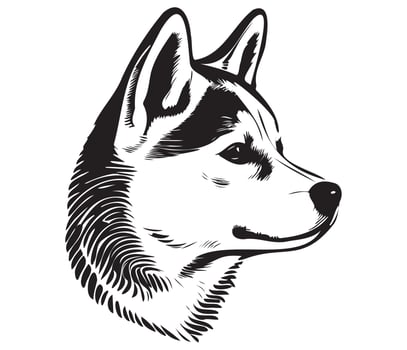 Shiba Inu Face, Silhouette Dog Face, black and white Shiba Inu vector