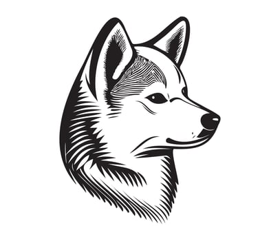 Shiba Inu Face, Silhouette Dog Face, black and white Shiba Inu vector