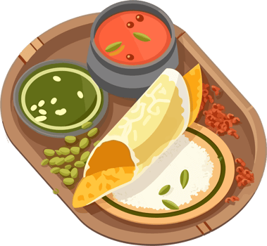 Masala Dosa illustration with sambhar and green chutney png