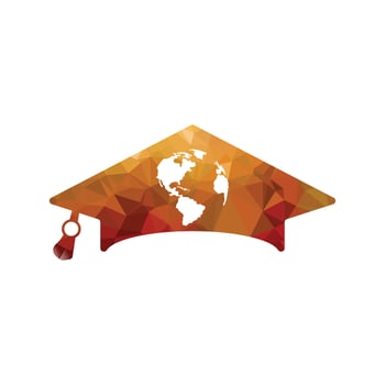 Education Logo. Graduation cap with world map. Vector illustration.