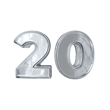 Number 20 3D render with diamond material png