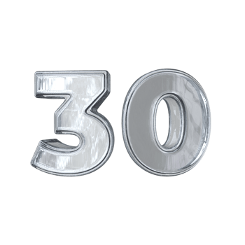 Number 30 3D render with diamond material png
