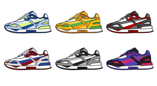Sneakers set vector illustration with different colors