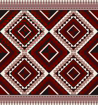 Ethnic folk geometric seamless pattern in red, white and black tone in vector illustration design for fabric, mat, carpet, scarf, wrapping paper, tile and more