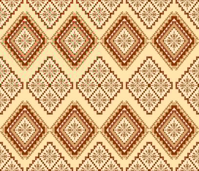 Ethnic folk geometric seamless pattern in red and yellow tone in vector illustration design for fabric, mat, carpet, scarf, wrapping paper, tile and more