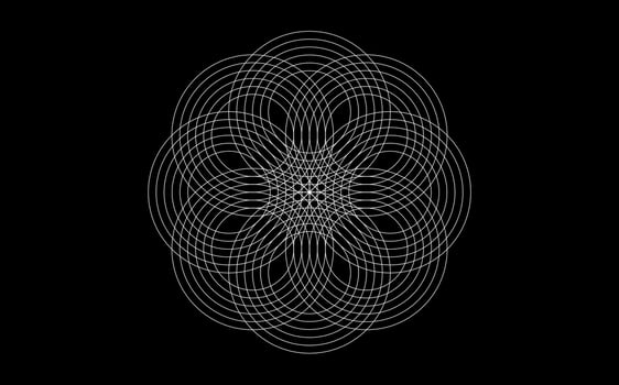Design mandala of Sacred Geometry. Round geometric arabesque, Oriental ornament. Abstract flower symbol, vector template for web and print isolated on black background
