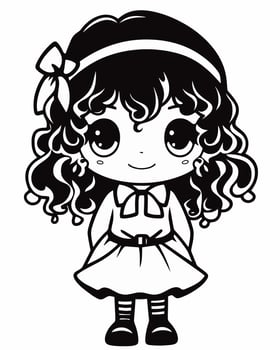 Cute girl with long curly hair vector