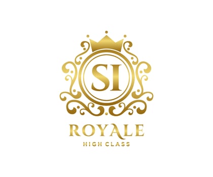 Golden Letter SI template logo Luxury gold letter with crown. Monogram alphabet . Beautiful royal initials letter. vector