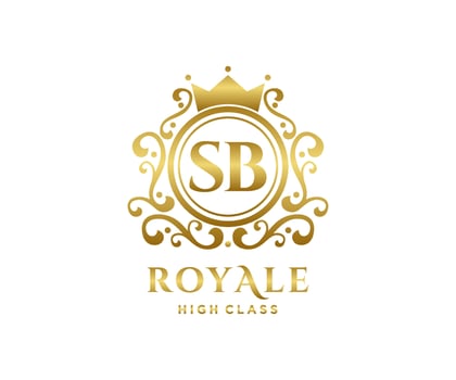 Golden Letter SB template logo Luxury gold letter with crown. Monogram alphabet . Beautiful royal initials letter. vector