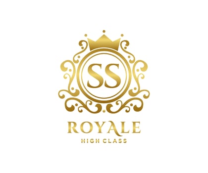 Golden Letter SS template logo Luxury gold letter with crown. Monogram alphabet . Beautiful royal initials letter. vector