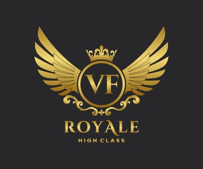 Golden Letter VF template logo Luxury gold letter with crown. Monogram alphabet . Beautiful royal initials letter. vector