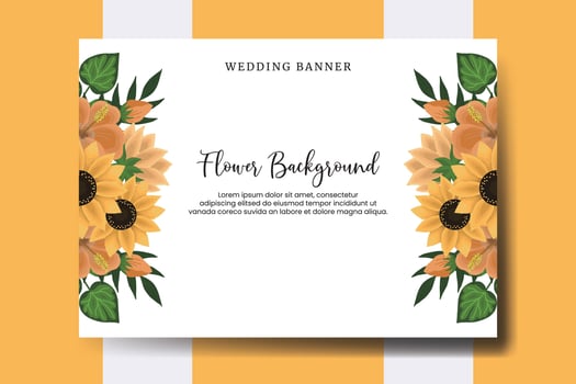 Wedding banner flower background, Digital watercolor hand drawn Sunflower design Template vector