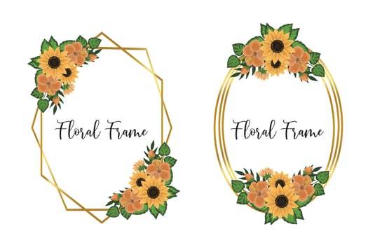 Floral Frame Sunflower Design Template, Digital watercolor hand drawn vector