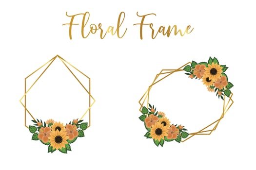 Floral Frame Sunflower Design Template, Digital watercolor hand drawn vector
