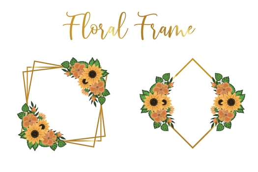 Floral Frame Sunflower Design Template, Digital watercolor hand drawn vector