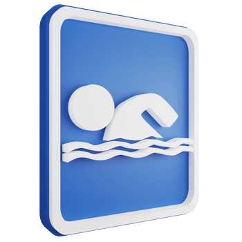 3D render swimming pool sign icon isolated on transparent background, blue informative sign png