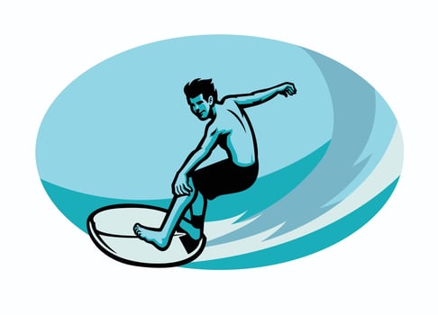 surfer riding waves vector