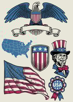 vintage illustration set of object of USA vector