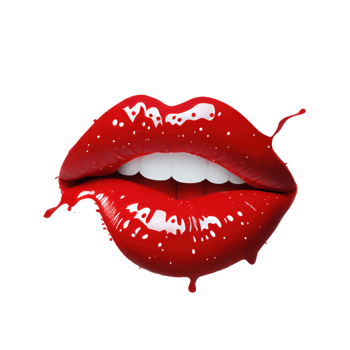 Pinky red lips with mouth slightly open and teeth visible with dripping color on the bottom . png
