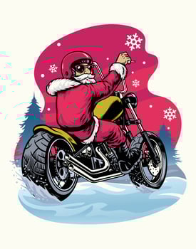 retro vintage santa claus riding chopper motorcycle vector