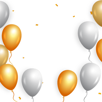 Happy birthday PNG background with golden confetti. Happy Birthday with realistic balloons PNG. Birthday celebration banner, realistic balloons, gold confetti, Birthday background.