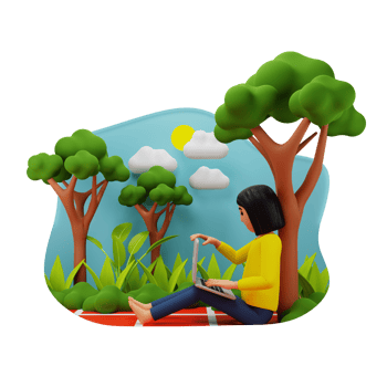 Freelance Girl Working From Park 3D Character Illustration png