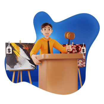 Male Auctioneer Asking Bids For Painting 3D Character Illustration png