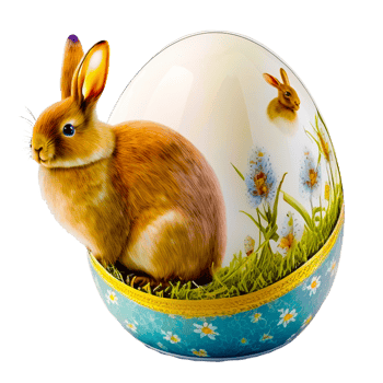 Easter bunny mockup with painted eggs png