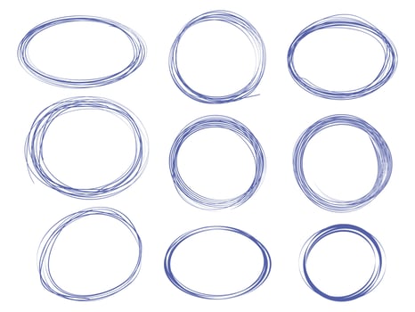 Hand drawn scribble line circles and arrows.  doodle round circles for message note mark design element. vector illustration