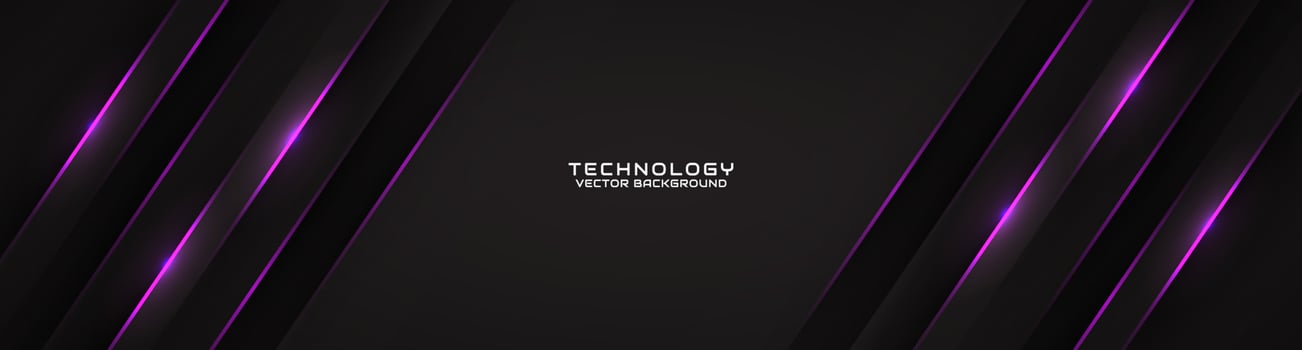 3D black techno abstract background overlap layer on dark space with purple light line effect decoration. Modern graphic design element cutout style concept for banner, flyer, card, or brochure cover vector