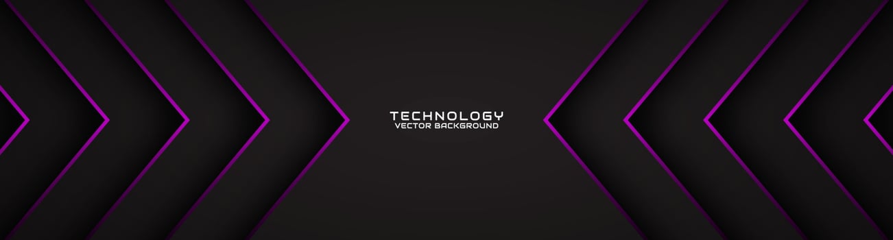 3D black techno abstract background overlap layer on dark space with purple arrow effect decoration. Modern graphic design element cutout style concept for banner, flyer, card, or brochure cover vector