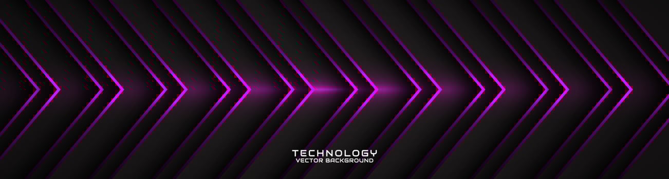 3D black techno abstract background overlap layer on dark space with purple arrow effect decoration. Modern graphic design element cutout style concept for banner, flyer, card, or brochure cover vector