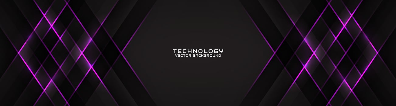 3D black techno abstract background overlap layer on dark space with purple light line effect decoration. Modern graphic design element cutout style concept for banner, flyer, card, or brochure cover vector