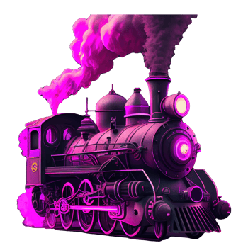 steam locomotive with neon smoke . png