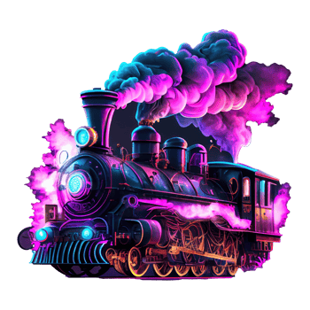steam locomotive with neon smoke . png