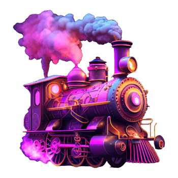 steam locomotive with neon smoke . png