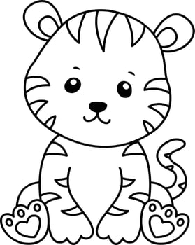 Baby Tiger Cartoon Outline For Kids Coloring Book Free Vector