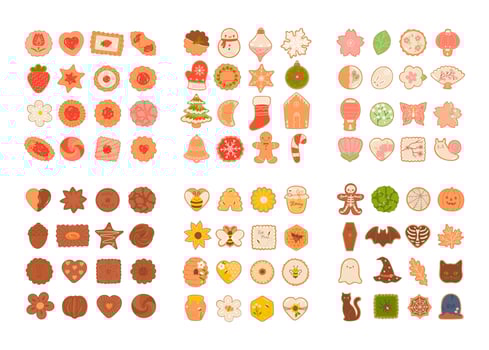 Set of cookies of various shapes isolated on a white background. Vector graphics.