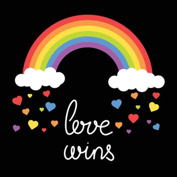 Love wins banner with rainbow and heart. Concept LGBT banner. vector