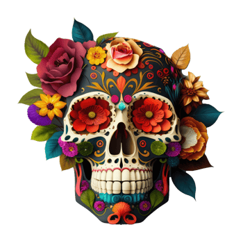 skull made of colorful vibrant flowers. png