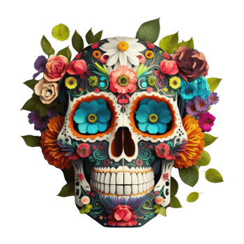 skull made of colorful vibrant flowers. png