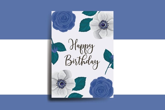 Greeting card birthday card Digital watercolor hand drawn Blue Rose Flower Design Template vector