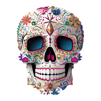 skull made of colorful vibrant flowers . png