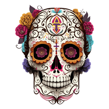 skull made of colorful vibrant flowers . png