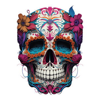skull made of colorful vibrant flowers . png