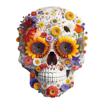 skull made of colorful vibrant flowers . png